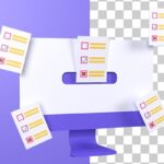 تصویر PNG آیکون سه بعدی مانیتور با مفهوم رای گیری آنلاین