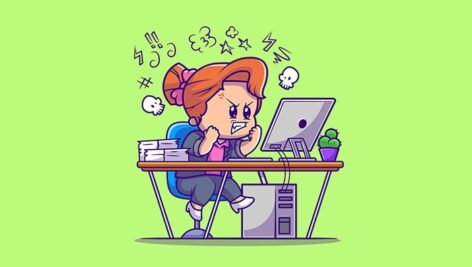 وکتور کاراکتر کارتونی دختر عصبانی با کامپیوتر