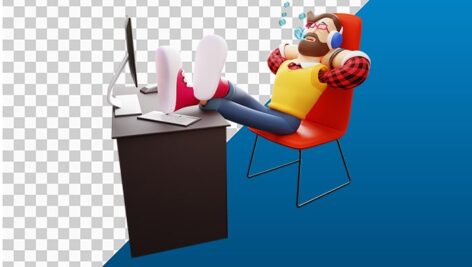 تصویر PNG کاراکتر سه بعدی مرد و خوابیدن پشت میز کار