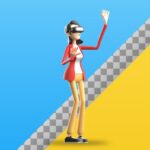 تصویر PNG کاراکتر سه بعدی دختر جوان با عینک VR