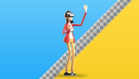 تصویر PNG کاراکتر سه بعدی دختر جوان با عینک VR
