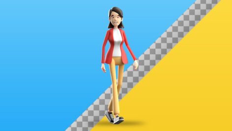 تصویر PNG کاراکتر سه بعدی دختر جوان و راه رفتن