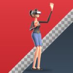 تصویر PNG کاراکتر سه بعدی دختر جوان و عینک VR