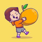 وکتور کاراکتر کارتونی پسربچه با پرتقال