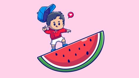 وکتور کاراکتر کارتونی پسربچه با هندوانه