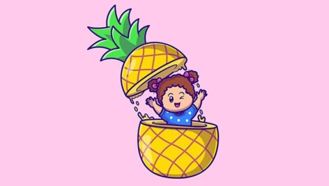 وکتور کاراکتر کارتونی دختربچه با آناناس