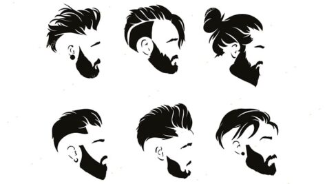 وکتور ضدنور مجموعه مدل مو و ریش مردانه نمای نیمرخ