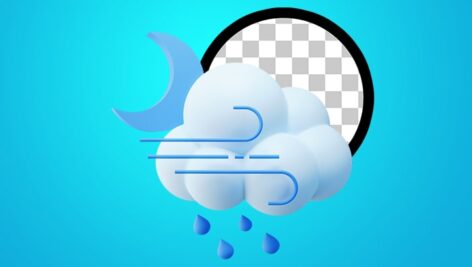 تصویر PNG آیکون سه بعدی ابر با وزش باد و باران