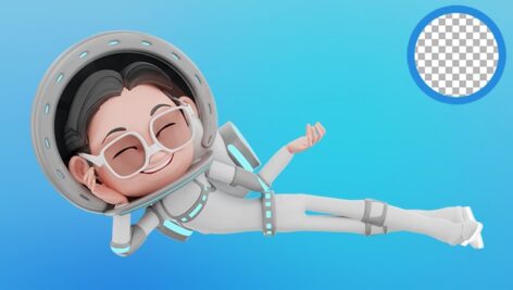 تصویر PNG کاراکتر سه بعدی دختر فضانورد دراز کشیده