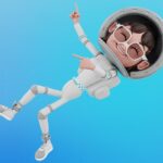 تصویر PNG کاراکتر سه بعدی دختر فضانورد در حال اشاره کردن