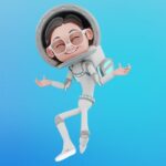 تصویر PNG کاراکتر سه بعدی دختر فضانورد در حال رقصیدن