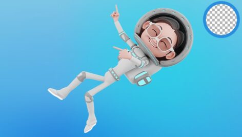 تصویر PNG کاراکتر سه بعدی دختر فضانورد شاد و اشاره کردن