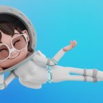 تصویر PNG کاراکتر سه بعدی دختر فضانورد و دراز کشیدن
