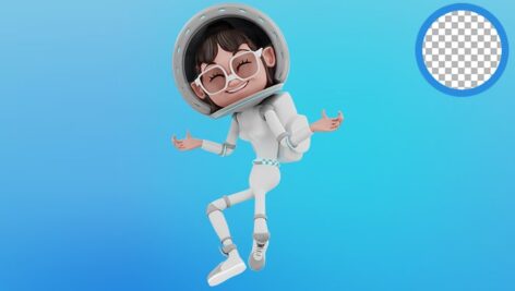 تصویر PNG کاراکتر سه بعدی دختر فضانورد و رقصیدن