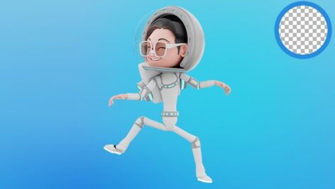 تصویر PNG کاراکتر سه بعدی دختر فضانورد در حال شادی