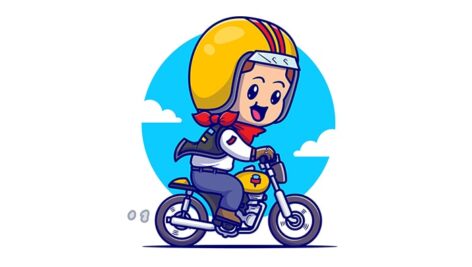 وکتور کاراکتر کارتونی پسربچه با موتور سیکلت