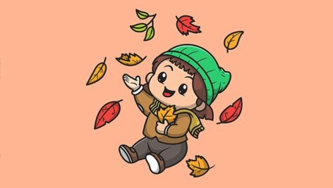 وکتور کاراکتر کارتونی دختربچه در فصل پاییز