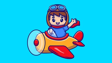 وکتور کاراکتر کارتونی پسربچه در حال خلبانی
