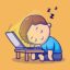 وکتور کاراکتر کارتونی پسربچه و خوابیدن روی لپ تاپ