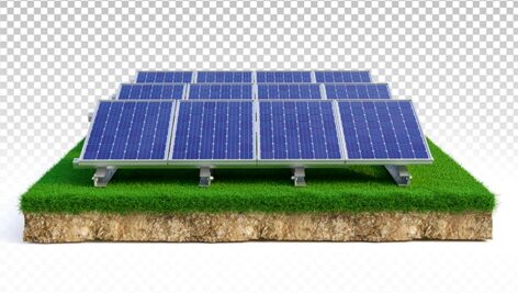 تصویر PNG رندر سه بعدی پنل خورشیدی روی سکو