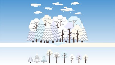 وکتور مجموعه درخت و جنگل پوشیده از برف