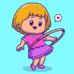 وکتور کاراکتر کارتونی دختر بچه در حال ورزش با هولاهوپ