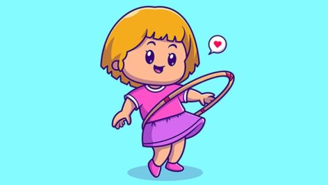 وکتور کاراکتر کارتونی دختر بچه در حال ورزش با هولاهوپ