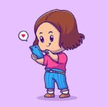 وکتور کاراکتر کارتونی دختر بچه در حال بازی با موبایل