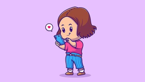 وکتور کاراکتر کارتونی دختر بچه در حال بازی با موبایل