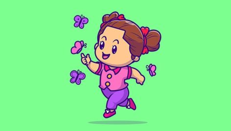 وکتور کاراکتر کارتونی دختر بچه در حال بازی کردن و دویدن