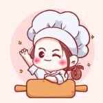 وکتور کاراکتر کارتونی دختربچه سرآشپز در حال آشپزی