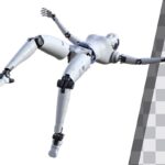 تصویر PNG طرح سه بعدی ربات زن و پرت شدن