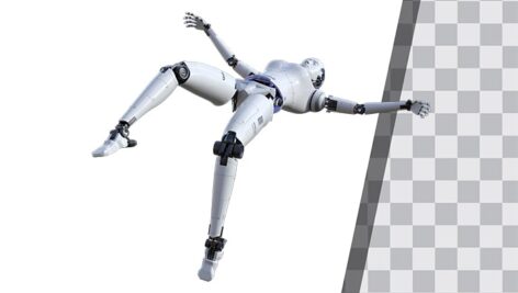 تصویر PNG طرح سه بعدی ربات زن و پرت شدن