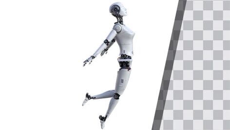 تصویر PNG طرح سه بعدی ربات زن در حال پریدن