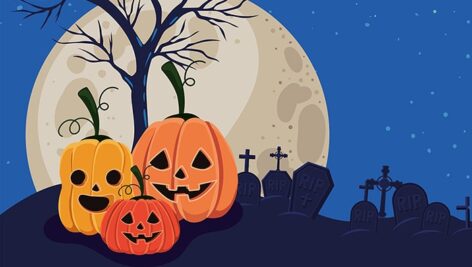 وکتور تصویرسازی طرح هالووین با کدو تنبل و صلیب