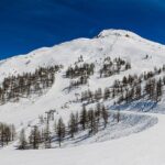تصویر پس زمینه کوه و پیست اسکی در زمستان