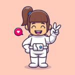 وکتور کاراکتر کارتونی دختر بچه خوشحال با لباس فضانوردی