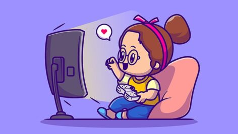 وکتور کاراکتر کارتونی دختر بچه در حال بازی کامپیوتری