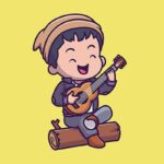 وکتور کاراکتر کارتونی پسر بچه در حال گیتار زدن