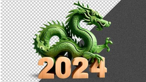 تصویر PNG طرح سه بعدی اژدها و نماد سال 2024