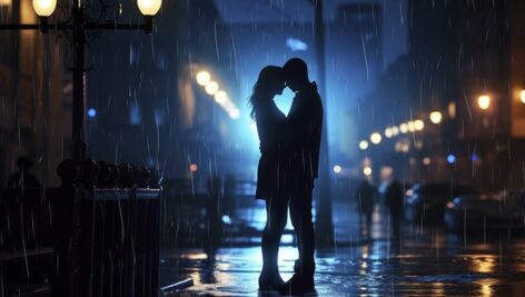 تصویر پس زمینه دختر و پسر عاشق زیر باران