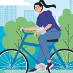 وکتور تصویرسازی کاراکتر زن جوان در حال دوچرخه سواری