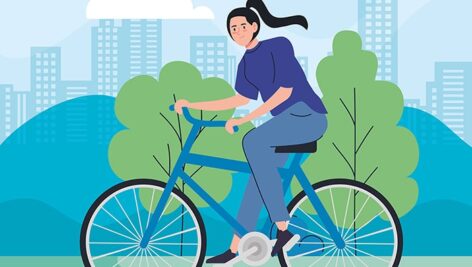 وکتور تصویرسازی کاراکتر زن جوان در حال دوچرخه سواری
