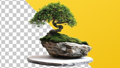 تصویر PNG درخت بونسای روی سنگ