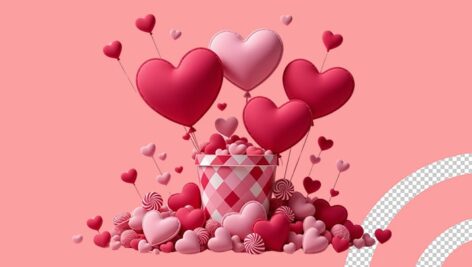 تصویر PNG طرح سه بعدی مجموعه قلب با مفهوم ولنتاین