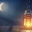تصویر ماه رمضان طرح فانوس روی میز و هلال ماه