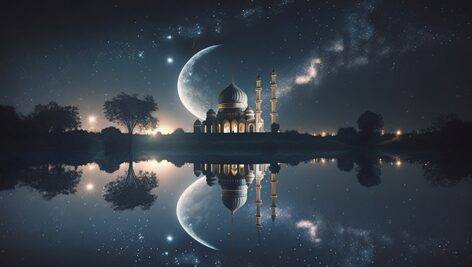 تصویر مسجد و ماه با مفهوم ماه رمضان