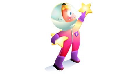 وکتور کارتونی پسربچه فضانورد و چیدن ستاره