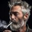 تصویر مرد مسن در حال سیگار کشیدن