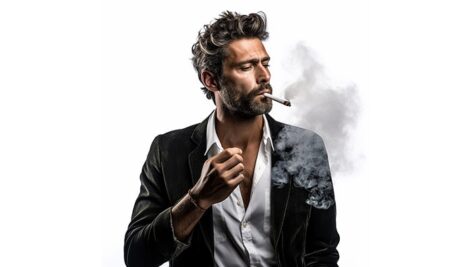 تصویر مرد جوان در حال سیگار کشیدن